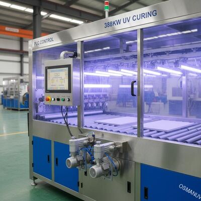 MDF επιβιβάζεται στο UV φως 388kw θεραπεύοντας τον πίνακα πυριτικών αλάτων ασβεστίου ελέγχου PLC μηχανών επιστρώματος ψεκασμού
